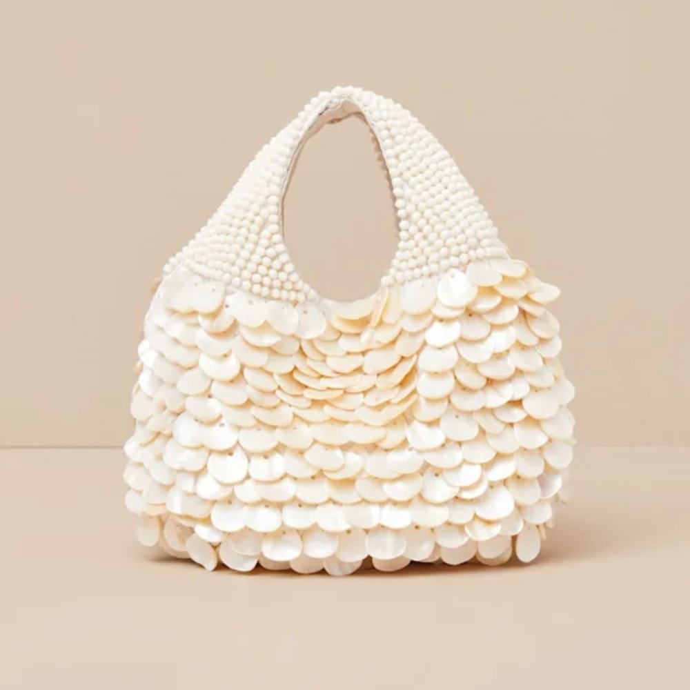 Lulus Alaiza Cream Beaded Shell Handbag NEW